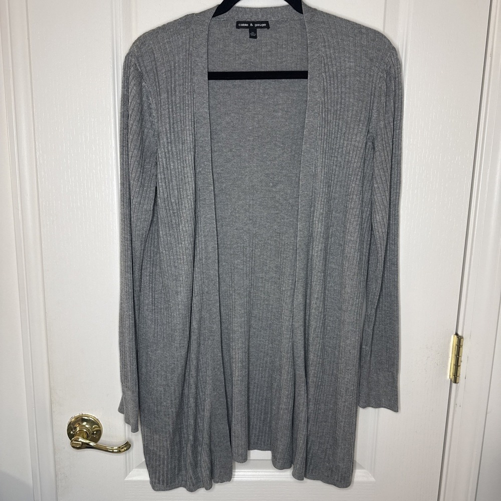Cable & Gauge Women's XL Gray Ribbed Open Front Long Cardigan Sweater Duster